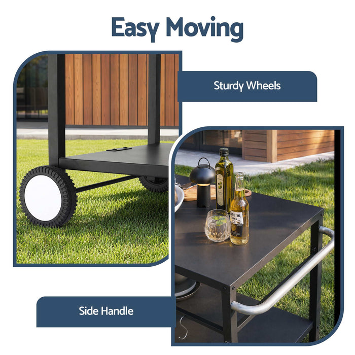 Weisshorn BBQ Camp Party Table, Garden Backyard Outdoor Cart Stainless Steel Prep Table Mobile Kitchen Trolley Heavy Duty with Wheels Tank Holder Hooks, Black