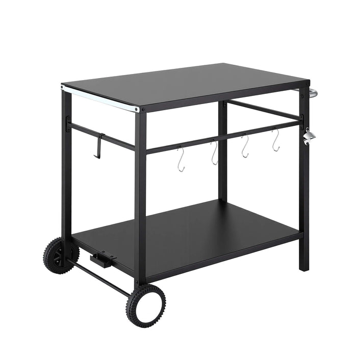 Weisshorn BBQ Camp Party Table, Garden Backyard Outdoor Cart Stainless Steel Prep Table Mobile Kitchen Trolley Heavy Duty with Wheels Tank Holder Hooks, Black