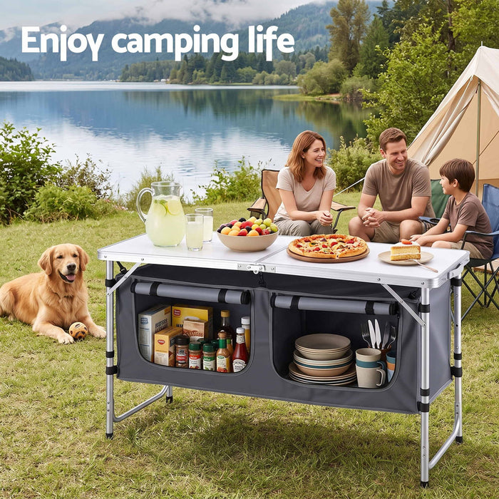 Weisshorn Camping Table Adjustable Storage Cabinet Aluminum MDF 120cm Grey