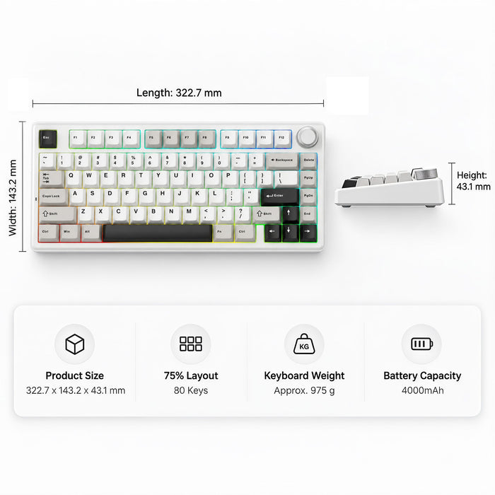 SOLAKAKA A75 75% Gasket Mechanical Keyboard Tri-Mode Hot-Swap Knob
