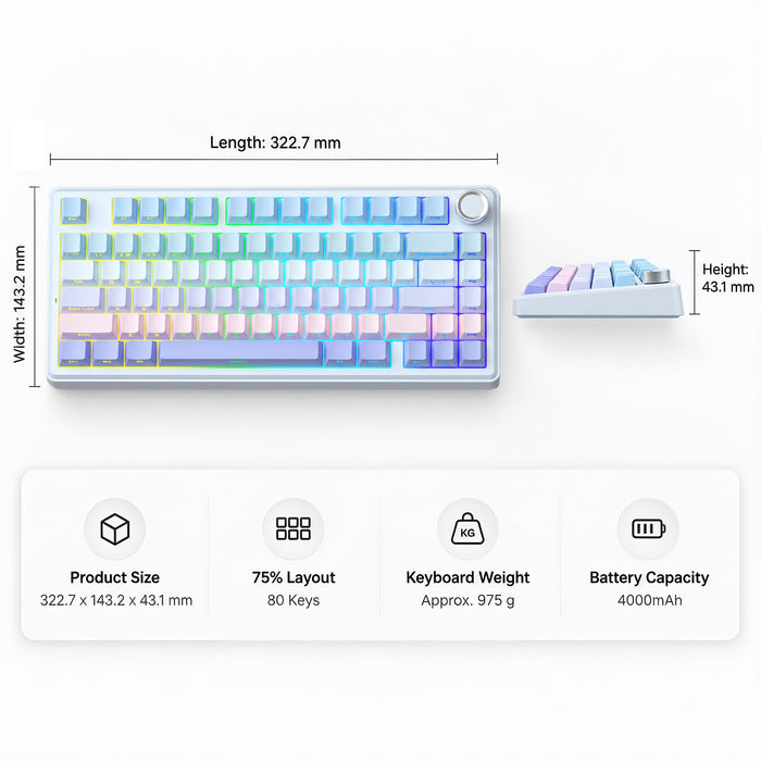SOLAKAKA A75 75% Gasket Mechanical Keyboard Tri-Mode Hot-Swap Knob