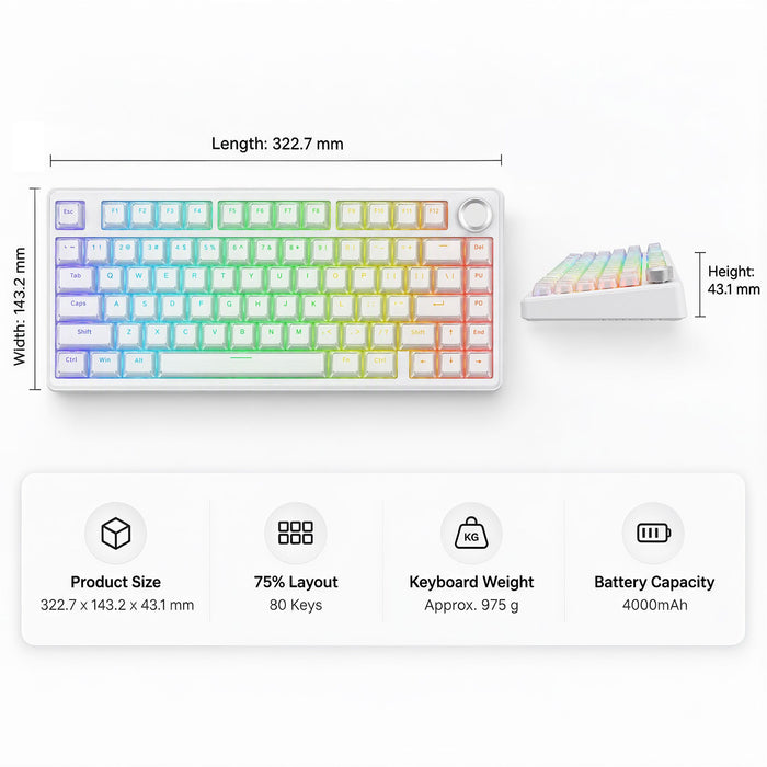 SOLAKAKA A75 75% Gasket Mechanical Keyboard Tri-Mode Hot-Swap Knob