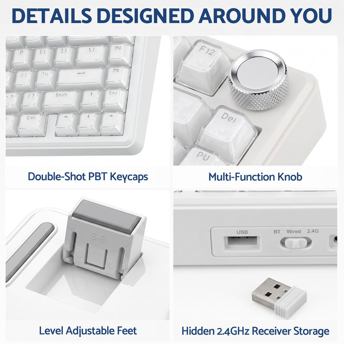 SOLAKAKA A75 75% Gasket Mechanical Keyboard Tri-Mode Hot-Swap Knob