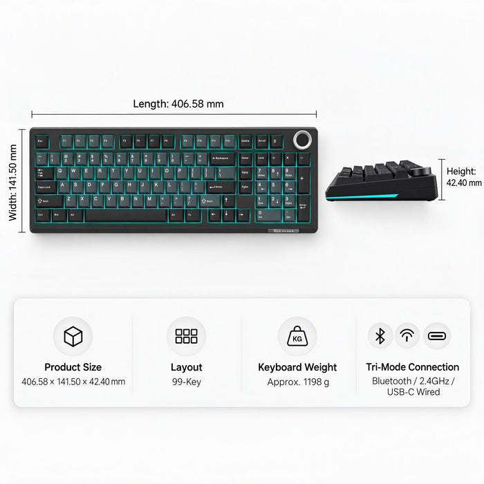SOLAKAKA Ki99 Pro 99-Key Gasket Mechanical Keyboard Tri-Mode Hot-Swap Knob