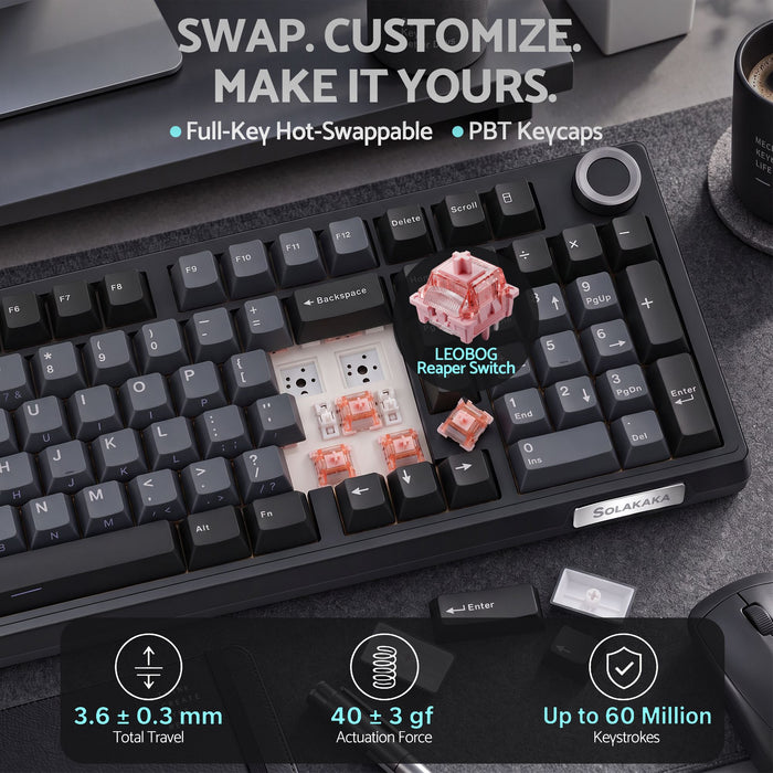 SOLAKAKA Ki99 Pro 99-Key Gasket Mechanical Keyboard Tri-Mode Hot-Swap Knob