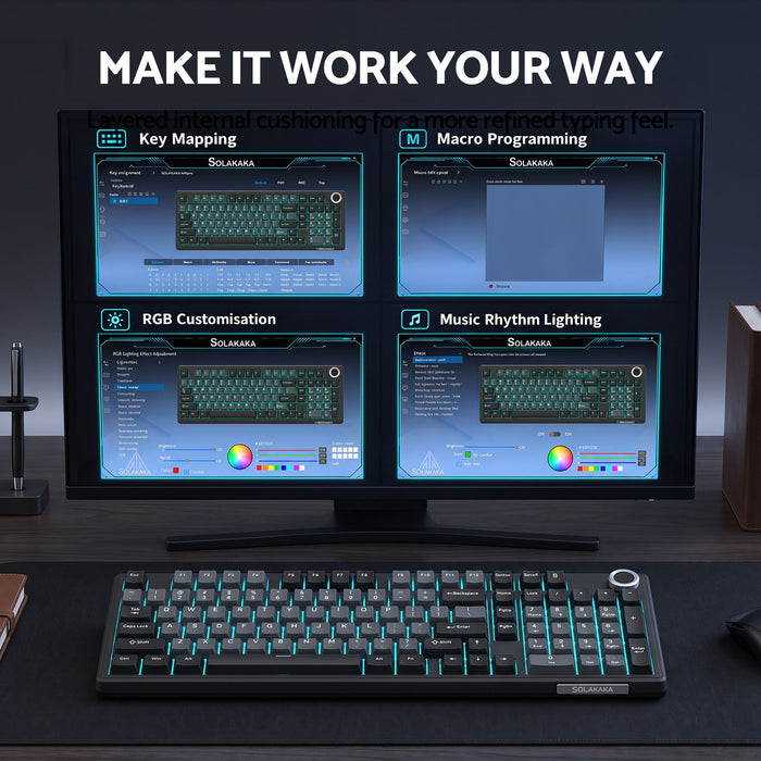 SOLAKAKA Ki99 Pro 99-Key Gasket Mechanical Keyboard Tri-Mode Hot-Swap Knob