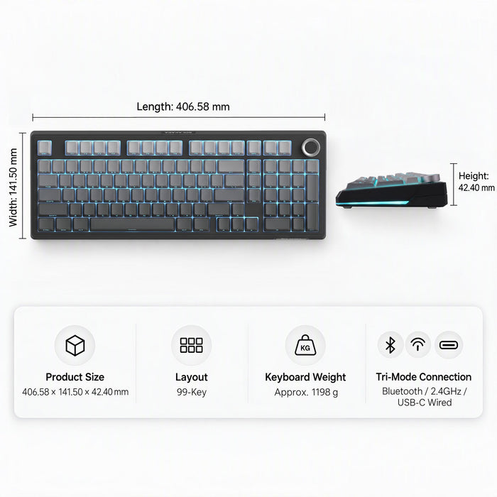 SOLAKAKA Ki99 Pro 99-Key Gasket Mechanical Keyboard Tri-Mode Hot-Swap Knob