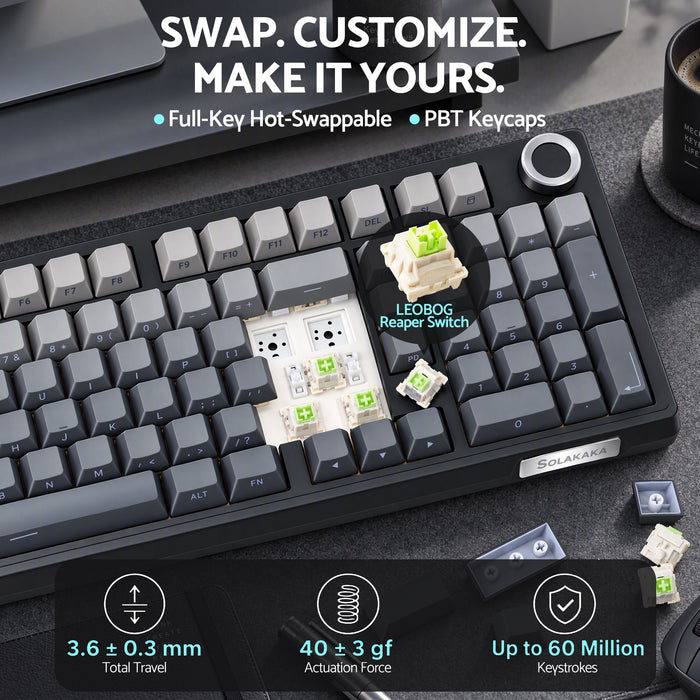 SOLAKAKA Ki99 Pro 99-Key Gasket Mechanical Keyboard Tri-Mode Hot-Swap Knob