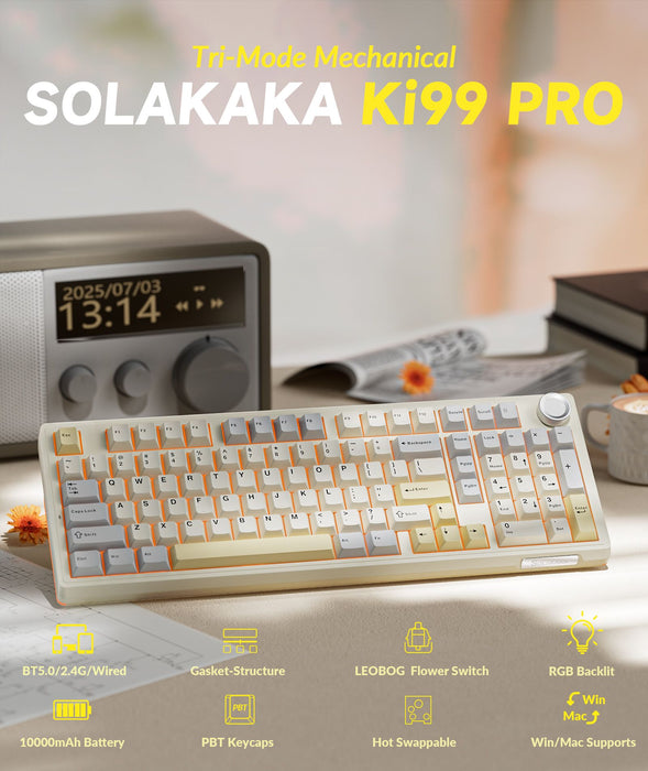 SOLAKAKA Ki99 Pro 99-Key Gasket Mechanical Keyboard Tri-Mode Hot-Swap Knob