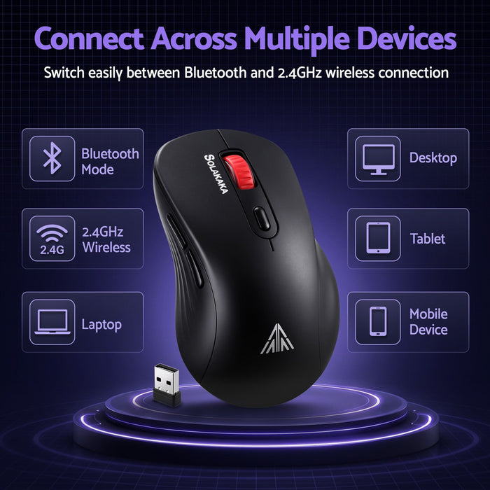 SOLAKAKA Silent Wireless Mouse Bluetooth 2.4GHz 4200 DPI 7 Buttons