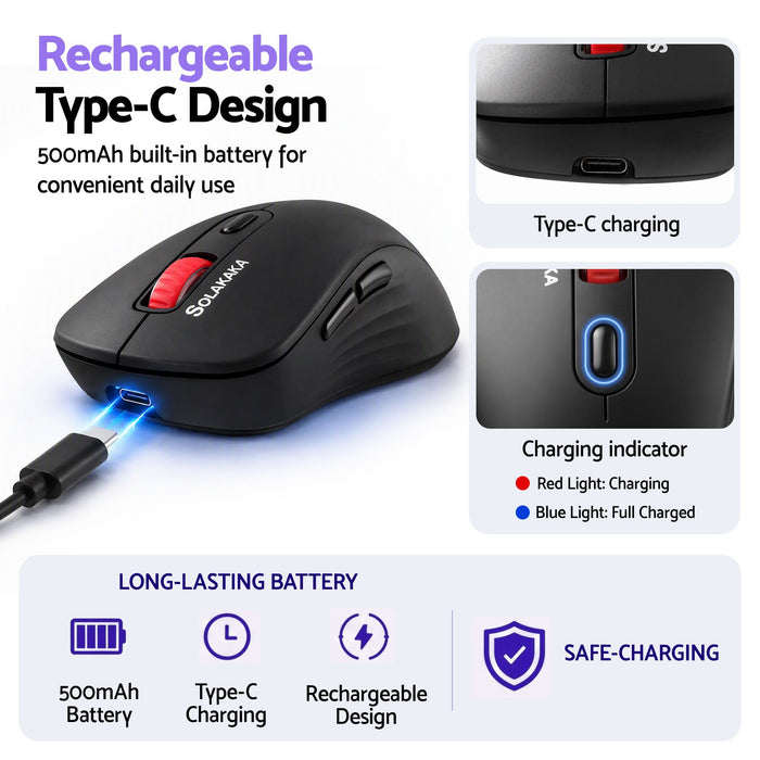 SOLAKAKA Silent Wireless Mouse Bluetooth 2.4GHz 4200 DPI 7 Buttons