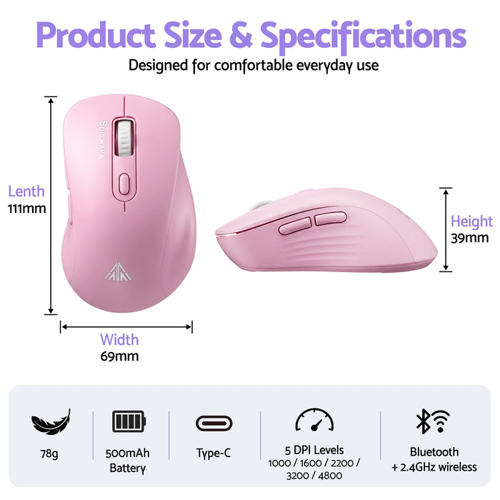 SOLAKAKA Silent Wireless Mouse Bluetooth 2.4GHz 4200 DPI 7 Buttons
