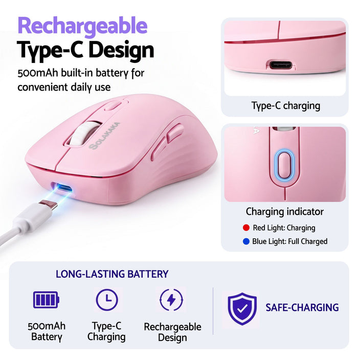 SOLAKAKA Silent Wireless Mouse Bluetooth 2.4GHz 4200 DPI 7 Buttons