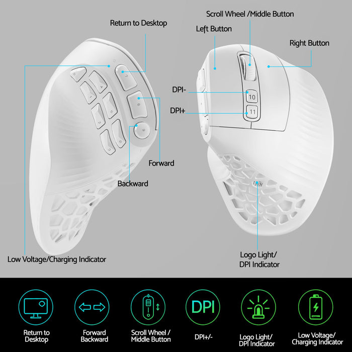 SOLAKAKA E9 Vertical MMO Gaming Mouse Tri-Mode 36000 DPI Ergonomic
