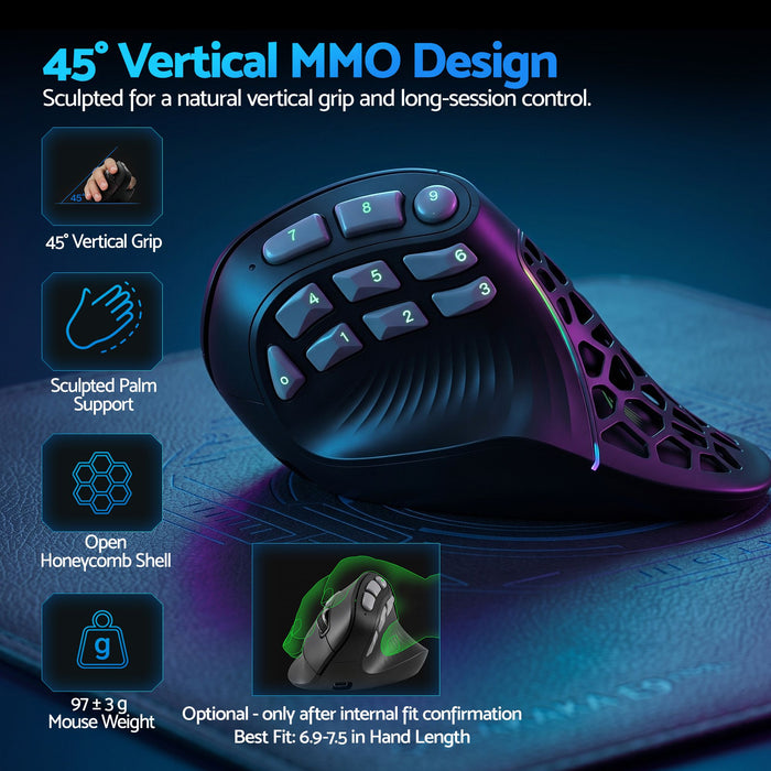 SOLAKAKA E9 Pro Vertical MMO Mouse Tri-Mode 36000 DPI 8000Hz PAW3395
