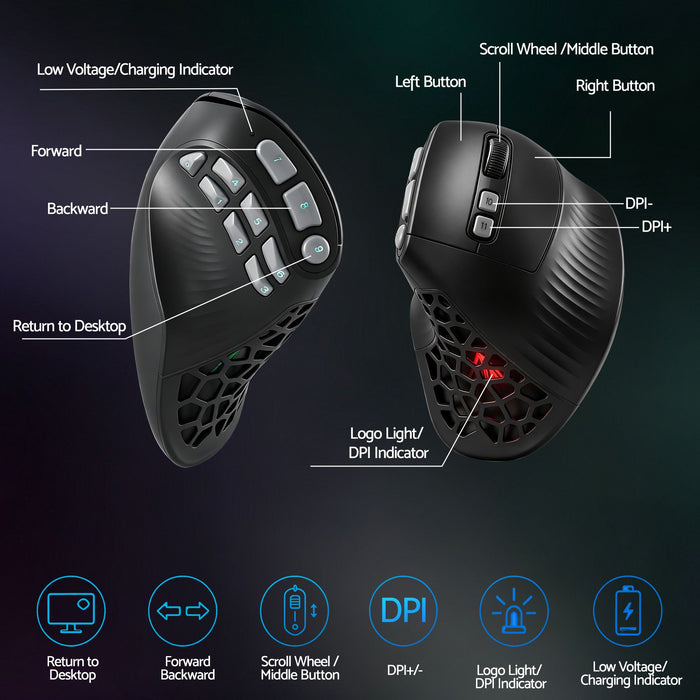 SOLAKAKA E9 Pro Vertical MMO Mouse Tri-Mode 36000 DPI 8000Hz PAW3395