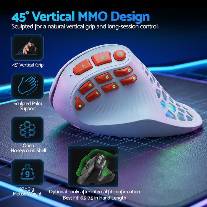 SOLAKAKA E9 Pro Vertical MMO Mouse Tri-Mode 36000 DPI 8000Hz PAW3395