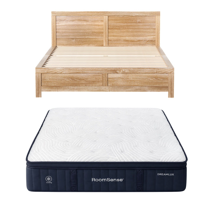 RoomSense Double 34cm Medium Soft Gel Mattress Bundle, Oatmeal Bed Frame