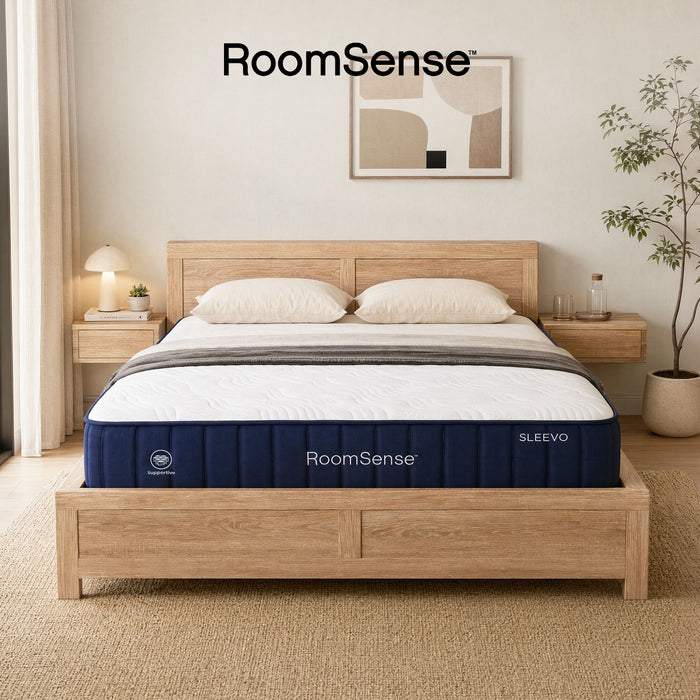 RoomSense Double 26cm Firm Mattress Bundle with Oatmeal Wooden Bed Frame
