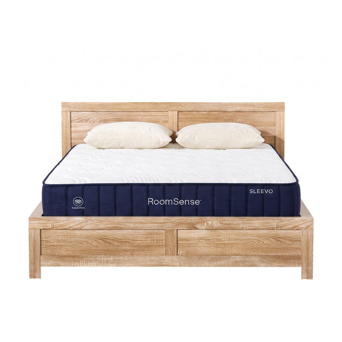 RoomSense Double 26cm Firm Mattress Bundle with Oatmeal Wooden Bed Frame