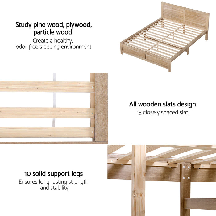 RoomSense Double 26cm Firm Mattress Bundle with Oatmeal Wooden Bed Frame