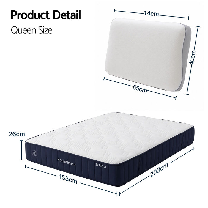 RoomSense Queen 26cm Firm Mattress Bundle with 2 Dual-Sided Cooling Pillows