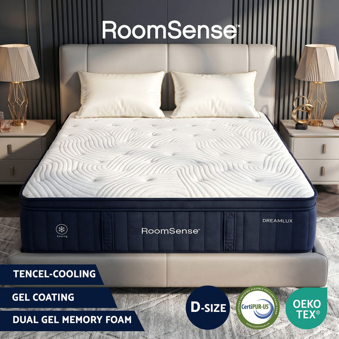 RoomSense Double Mattress, 34cm Thick Medium Soft Hybrid Mattress for Back Pain Relief, Tencel Cooling Pocket Spring Mattress Double Size in a Box