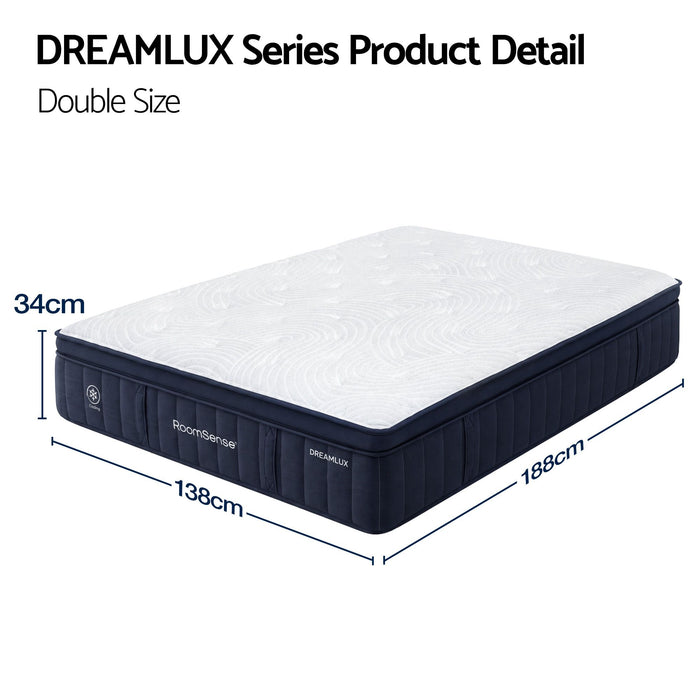 RoomSense Double Mattress, 34cm Thick Medium Soft Hybrid Mattress for Back Pain Relief, Tencel Cooling Pocket Spring Mattress Double Size in a Box