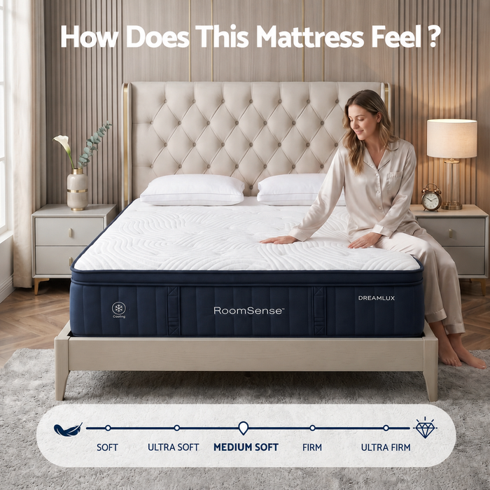 RoomSense Double Mattress, 34cm Thick Medium Soft Hybrid Mattress for Back Pain Relief, Tencel Cooling Pocket Spring Mattress Double Size in a Box