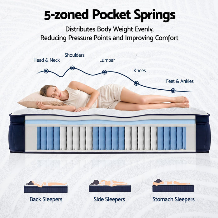 RoomSense King Single Mattress, 34cm Thick Medium Soft Hybrid Mattress for Back Pain Relief, Tencel Cooling Pocket Spring Mattress King Single Size in a Box