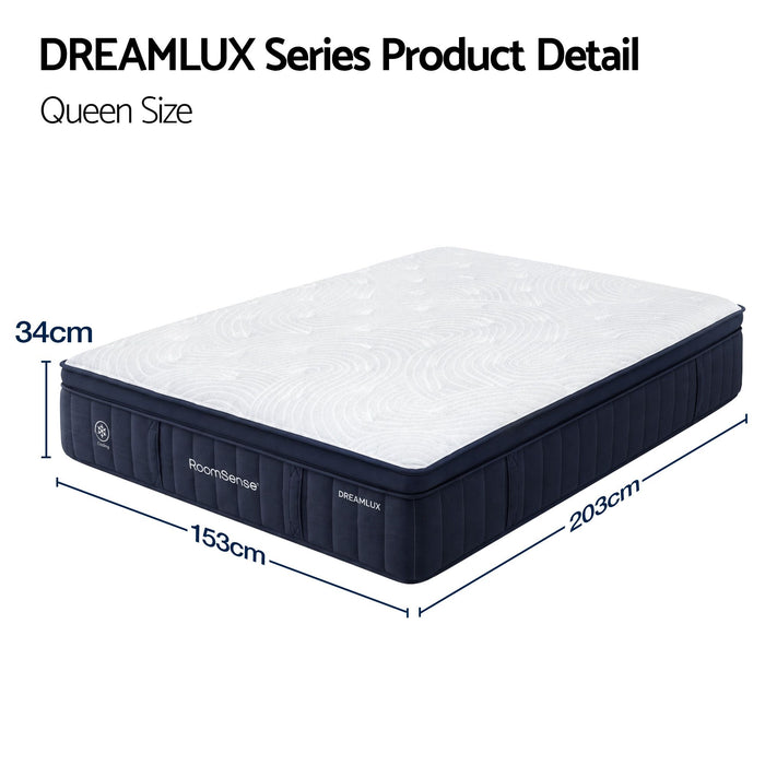 RoomSense Queen Mattress, 34cm Thick Medium Firm Hybrid Mattress for Back Pain Relief, Tencel Cooling Pocket Spring Mattress Queen Size in a Box