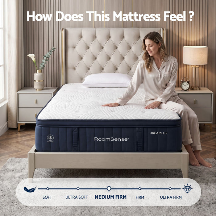 RoomSense Queen Mattress, 34cm Thick Medium Firm Hybrid Mattress for Back Pain Relief, Tencel Cooling Pocket Spring Mattress Queen Size in a Box