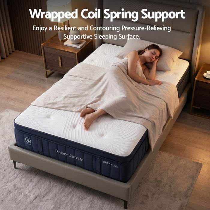 RoomSense Queen Mattress, 34cm Thick Medium Firm Hybrid Mattress for Back Pain Relief, Tencel Cooling Pocket Spring Mattress Queen Size in a Box