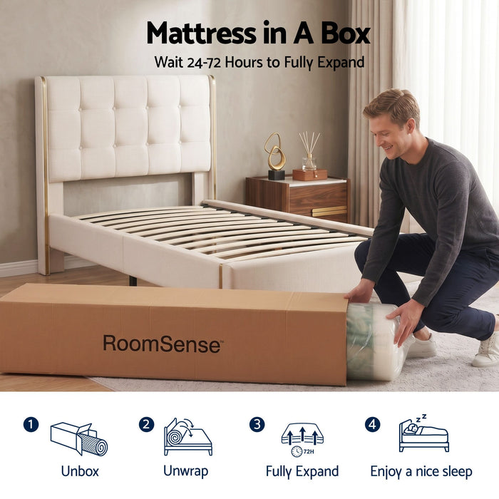 RoomSense Single Mattress, 34cm Thick Medium Soft Hybrid Mattress for Back Pain Relief, Tencel Cooling Pocket Spring Mattress Single Size in a Box