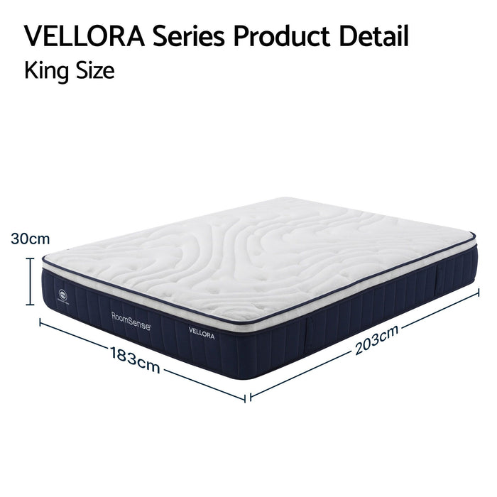 RoomSense King Mattress , 30cm Medium Firm Hybrid Mattress with Latex Lumbar Support for Back Pain Relief , Pocket Spring Mattress King Size in a Box