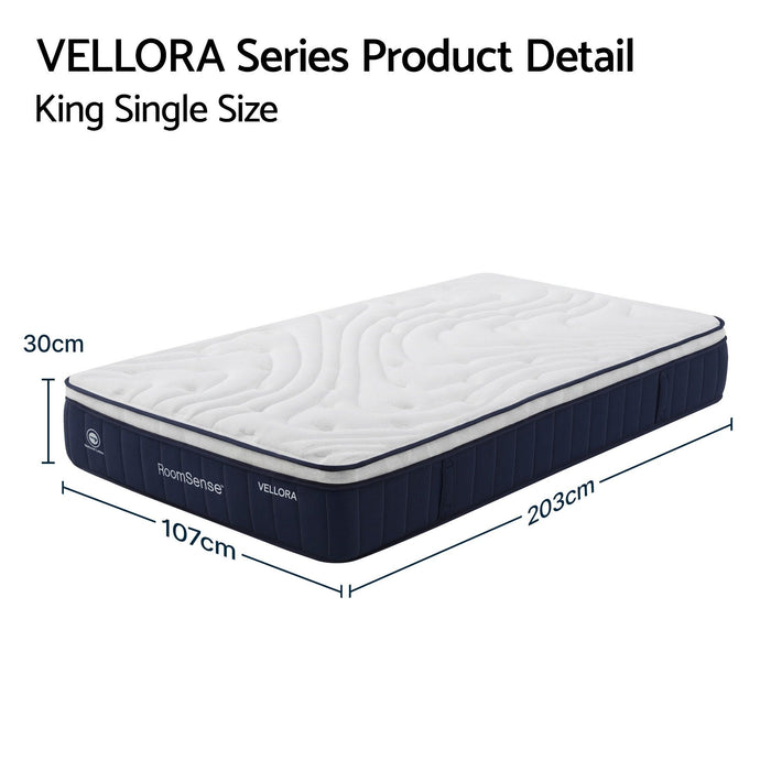 RoomSense King Single Mattress , 30cm Medium Firm Hybrid Mattress with Latex Lumbar Support for Back Pain Relief , Pocket Spring Mattress King Single Size in a Box