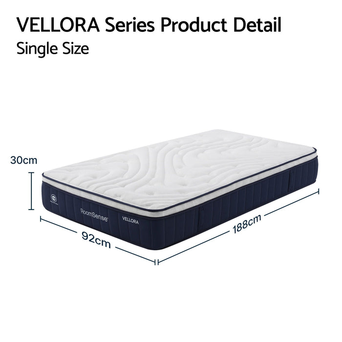 RoomSense Single Mattress , 30cm Medium Firm Hybrid Mattress with Latex Lumbar Support for Back Pain Relief , Pocket Spring Mattress Single Size in a Box