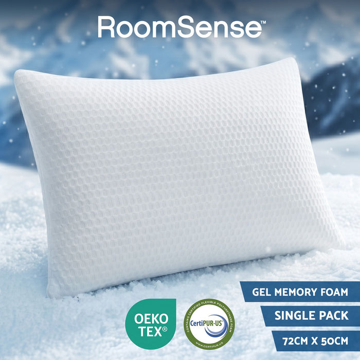 RoomSense Cooling Memory Foam Pillow Pillows 1 Pack, Anti-Flattening Bed Pillows for Hot Sleepers, Adjustable Shredded Gel Side Sleeper Pillow for Neck Support, Washable Cover, 72x50x15cm