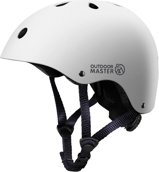 OutdoorMaster Youth & Kids Bike Helmet - Adjustable Multi-Sports Skateboard Helmet with Removable Liners for Balance Bike, Toddler Scooter, One Wheel Hoverboard-White-Large