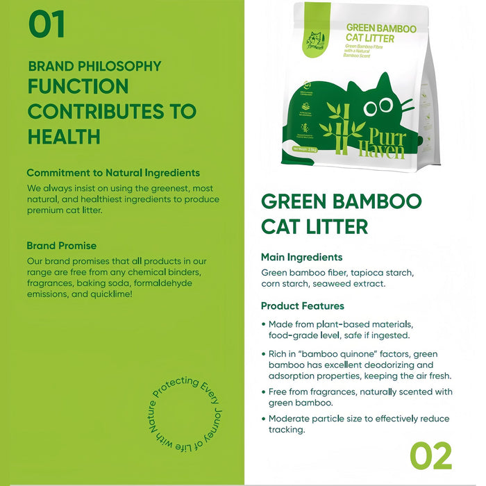 PurrHaven Bamboo Clumping Cat & Kitty Litter, 7.5kg (3 Pack),Dust Free,Natural Flusable,Easy to Clean,Odour Neutraliser,Rapid Liquid Absorption,Non-Toxic Formula