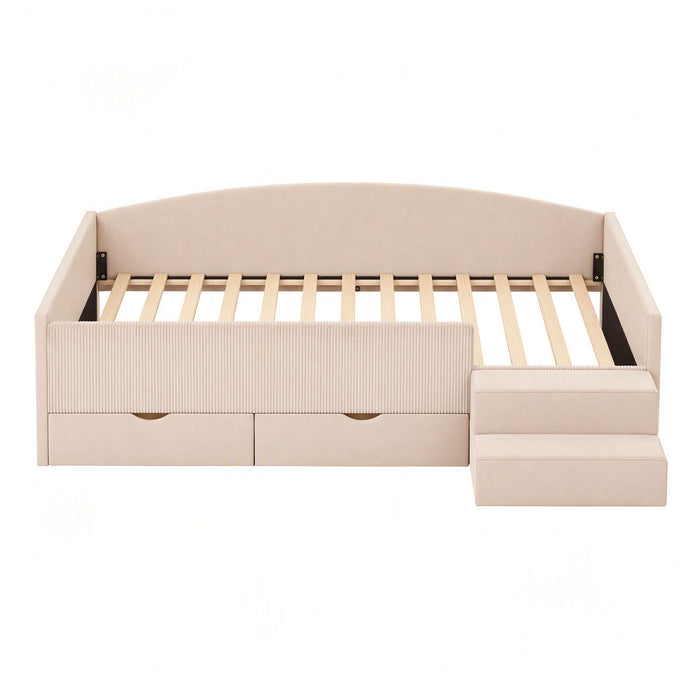 Artiss King Single Upholstered Daybed with Stairs & Storage Drawers, Beige