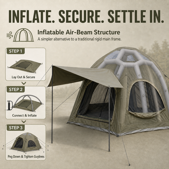Weisshorn 4 Person Inflatable Camping Tent TC Canvas Sun Shade Rain-Ready