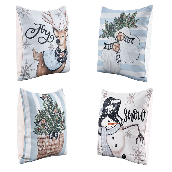 Jingle Jollys Christmas Cushion Covers Set of 4 Pillow Covers 45x45cm with 4 Cute Patterns Blue
