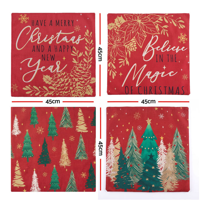 Jingle Jollys Christmas Cushion Covers Set of 4 Pillow Covers 45x45cm with 4 Cute Patterns Red