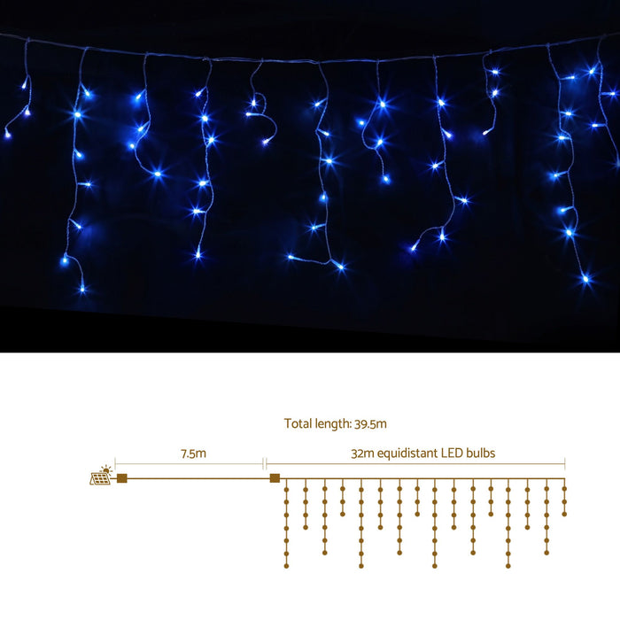 Jingle Jollys 32M Christmas Lights Solar Icicle String Lights 960 LED Blue