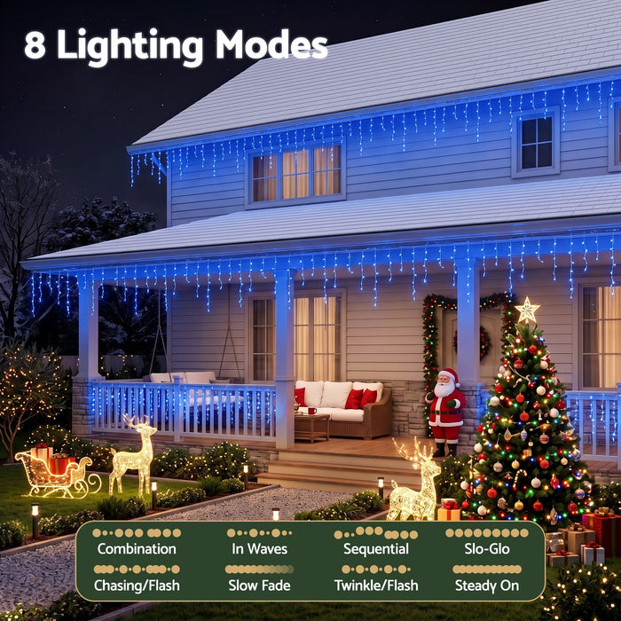 Jingle Jollys 32M Christmas Lights Solar Icicle String Lights 960 LED Blue
