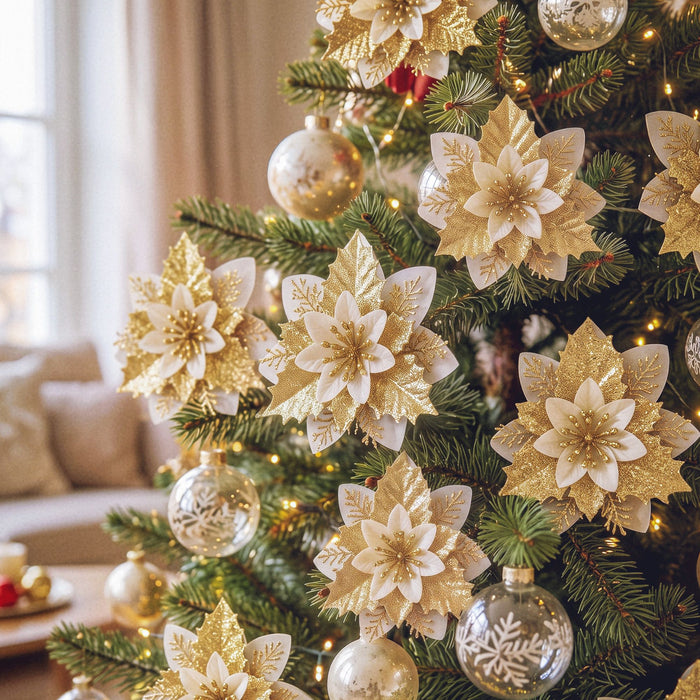 Jingle Jollys 10Pcs Christmas Tree Flower Set Garland Wreath Poinsettia Decorations