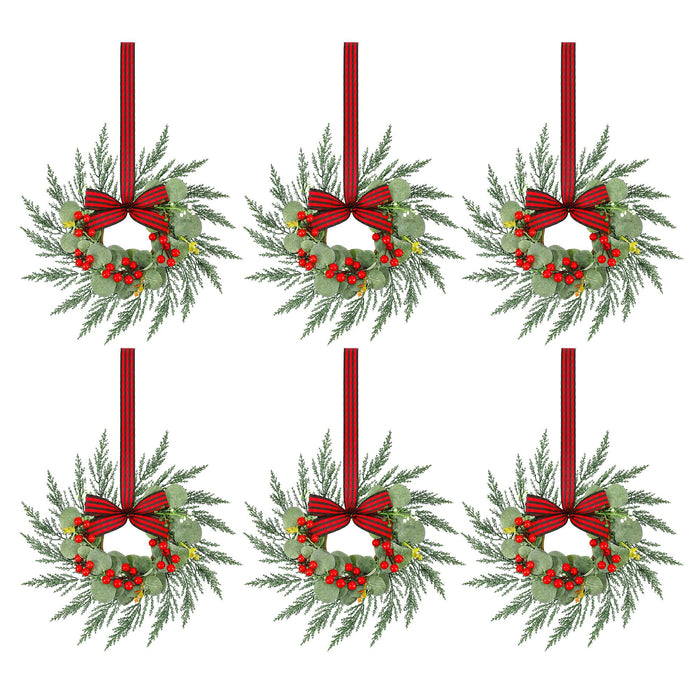 Jingle Jollys 6x Christmas Wreath Garland 26cm Wreaths Red Berries Bow
