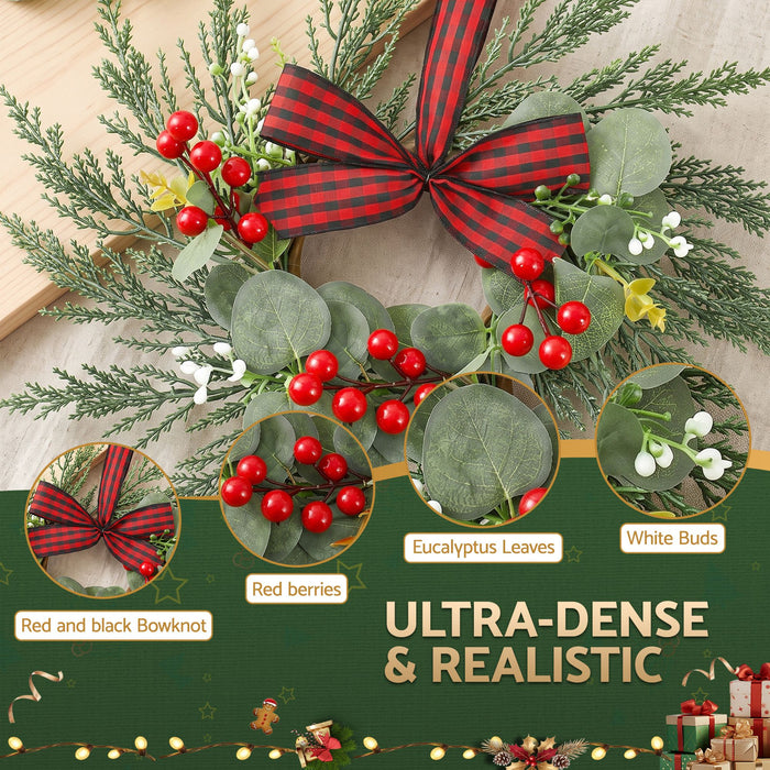 Jingle Jollys 6x Christmas Wreath Garland 26cm Wreaths Red Berries Bow