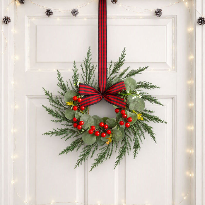 Jingle Jollys 6x Christmas Wreath Garland 26cm Wreaths Red Berries Bow